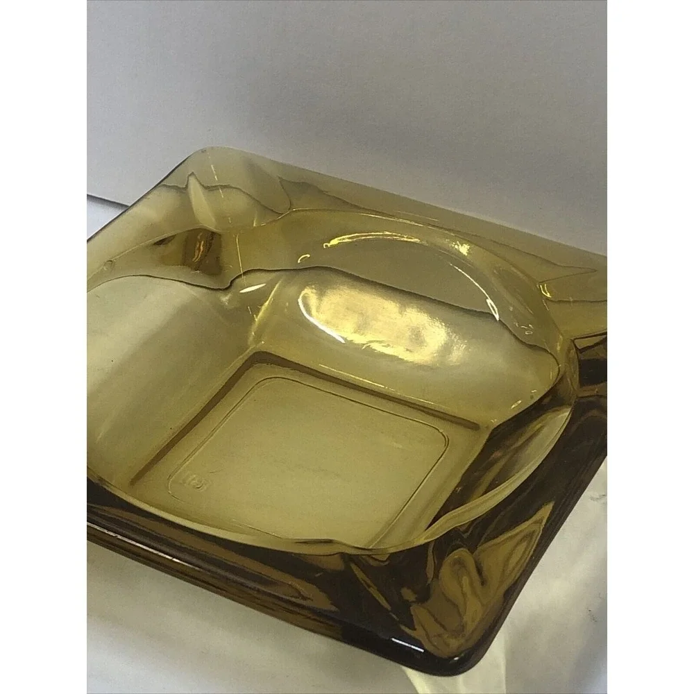 Ashtray Glass Cigar Cigarette Anchor Hocking Amber Yellow 4 Slot 4.75